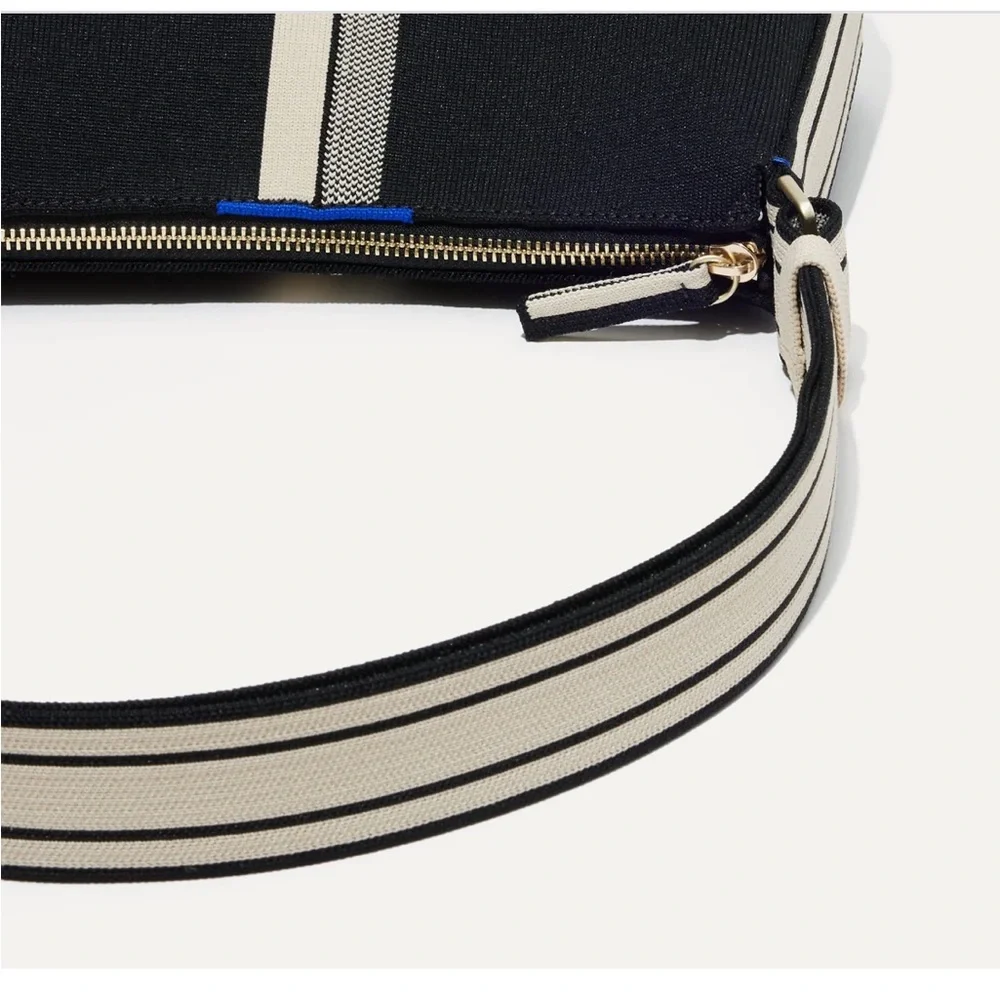 🆕 Rothy's Black Ivory Stripe Crossbody Bag Purse Shoulder Bag Sleek Pocket Zip